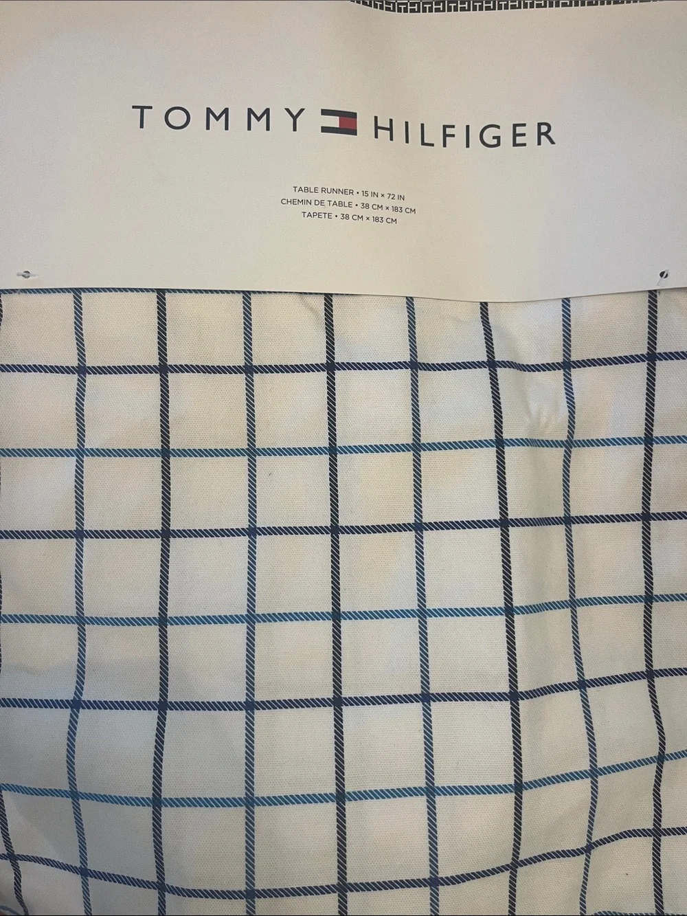Tommy Hilfiger White and Blue Windowpane Table Runner